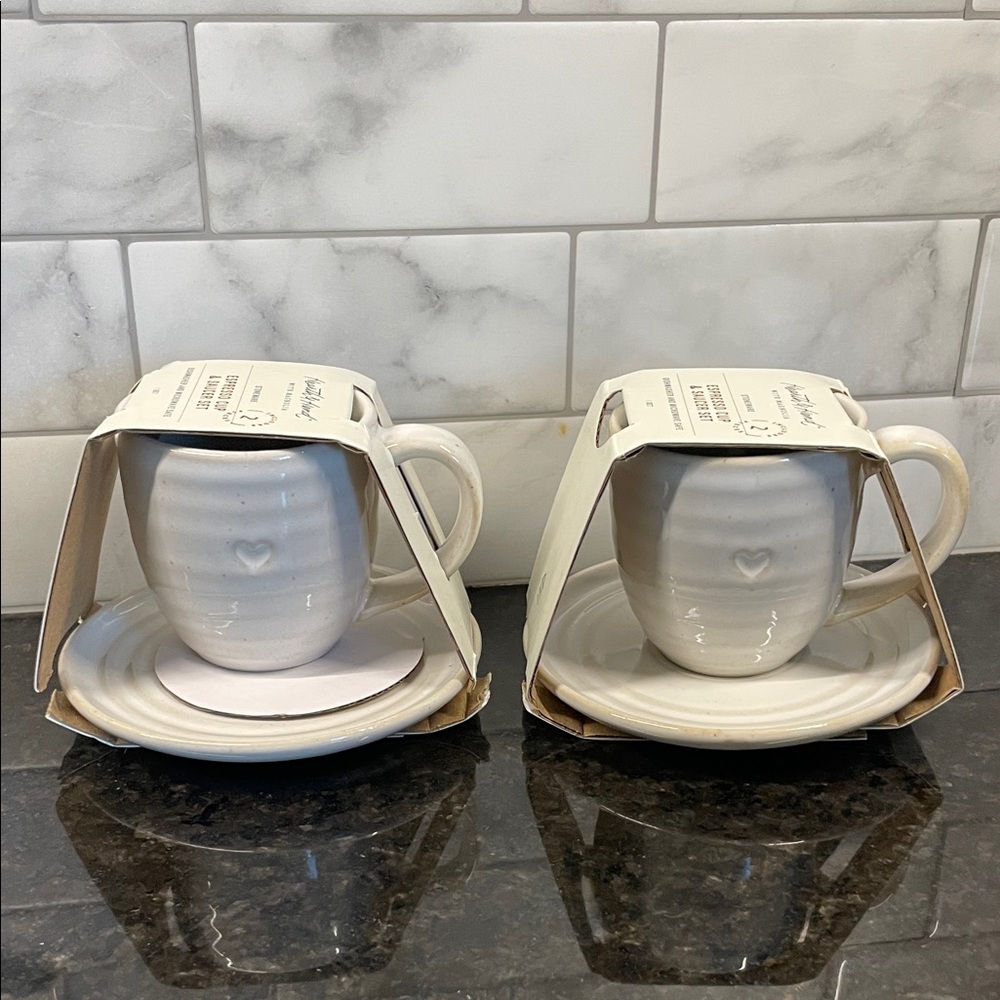 Hearth & Hand with Magnolia White Heart Embossed Espresso Mug and Saucer Set